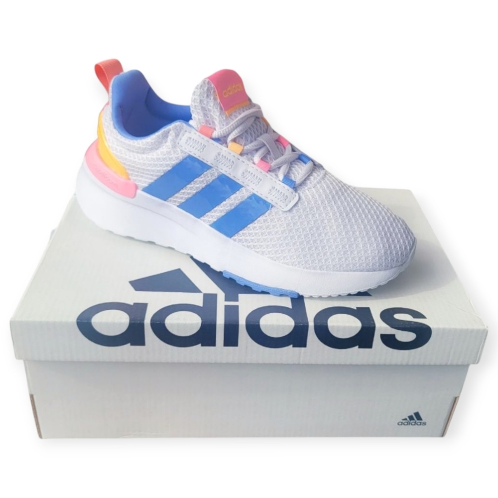 Adidas Racer TR21 K 3.5Y (Big Kids) Cloud White, Blue, Pink, Orange Snea…